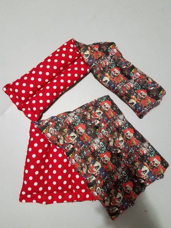 Rice-flax seed therapeutic heating-cooling pad, neck wrap, heat pad, cold pack, clowns, scary clowns, pennywise, IT