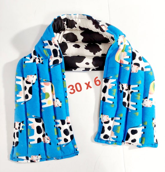 Rice-flax seed therapeutic heating-cooling pad, neck wrap, rice bag, heat pad, cold pack, cows, cow print