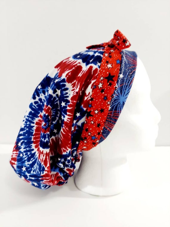 Scrub Cap, Women's Bouffant Cap, Chemo Hat, Surgical Cap, Surgery Hat, USA, Patriotic