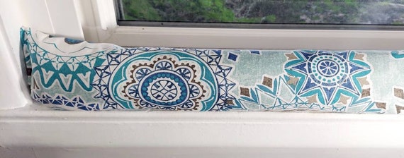 Draft Stopper, Breeze Blocker, Window Draft Stopper, Door Draft Stopper, Door Snake, FILLED W/CEDAR. Medallion, Teal
