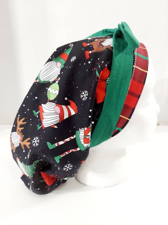 Scrub Cap, Women's Bouffant Cap, Chemo Hat, Surgical Cap, Surgery Hat, Gnomes, Christmas, Winter