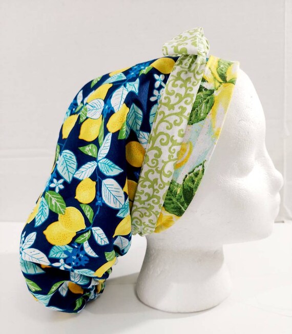 Surgery Hat, Women's Bouffant Hat, Surgical Cap, Scrub Cap, Head Covering, Chemo Hat, Surgical Hat, Lemons