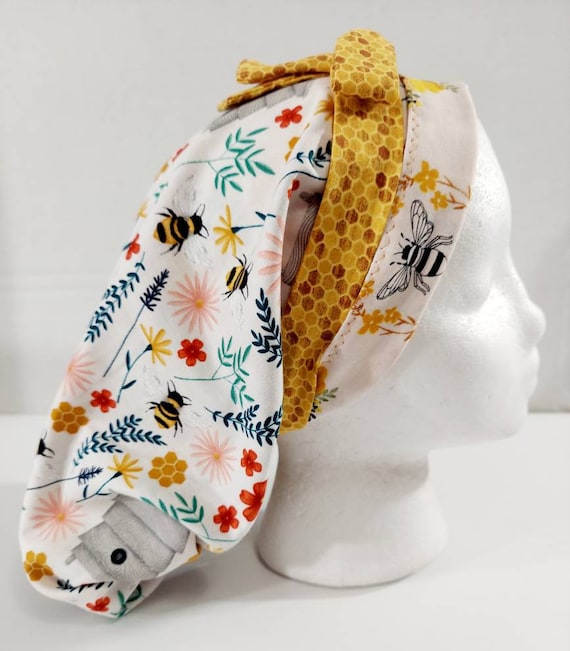 Surgical Cap, Surgery Hat, Women's Surgical Hat, Chemo Hat, Bees, Flowers
