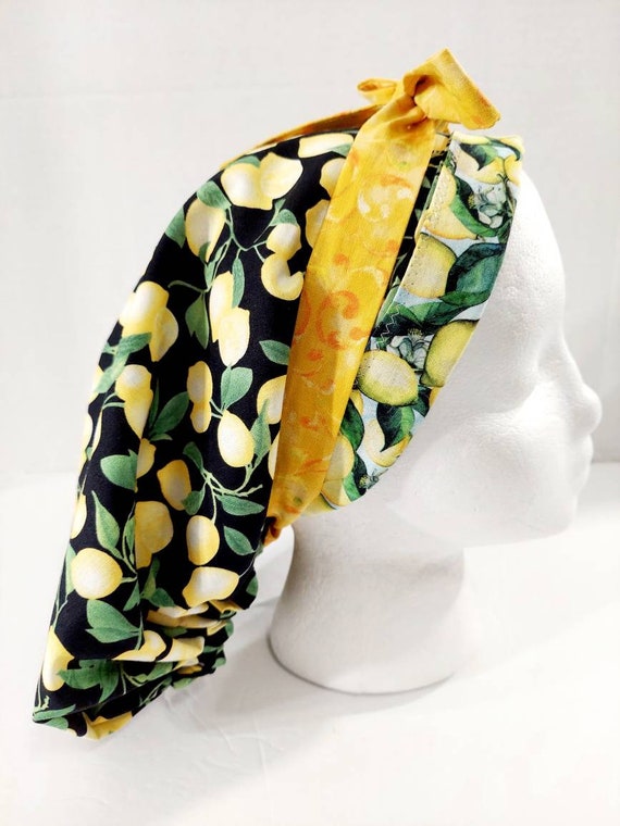 Surgical Cap, Women's Bouffant Hat, Chemo Hat, Scrub Cap, Surgery Hat, Face Mask, Lemons