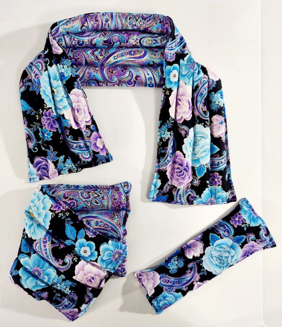 Rice-flax seed therapeutic heating/cooling neck wrap, rice bag, heat pad, cold pack, eye bag, paisley, flowers
