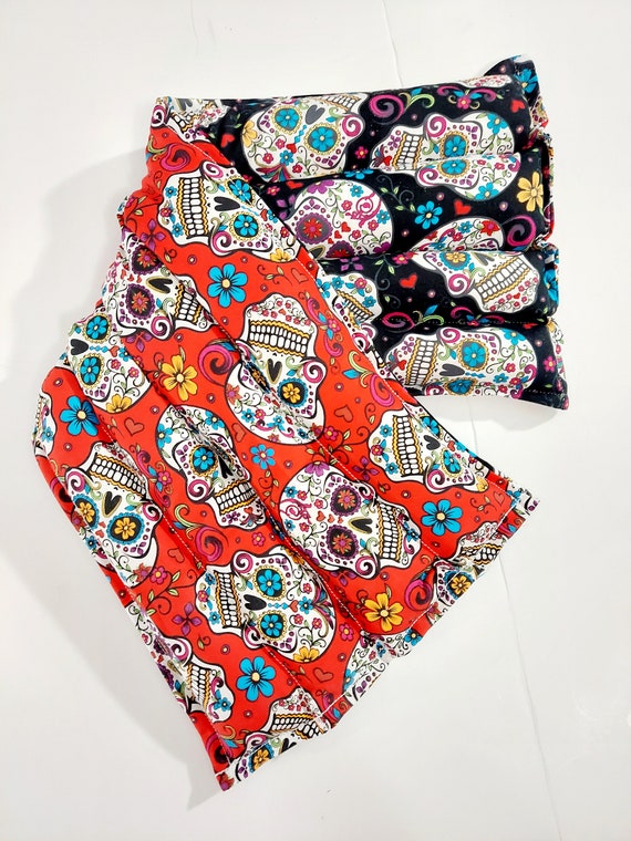Rice-flax seed therapeutic heating pad cold pack,neck wrap, rice bag, heat pad, cold pack, sugar skulls, flowers
