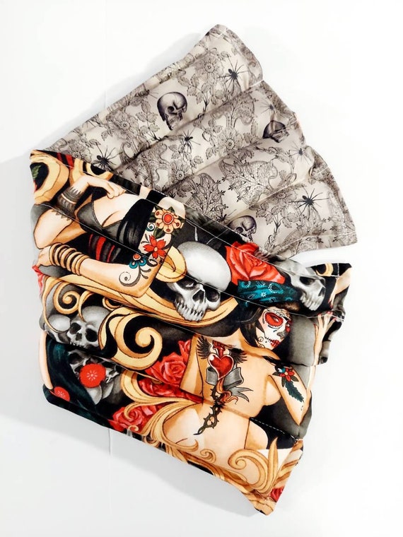 Rice-flax seed therapeutic heating-cooling pad, rice bag, heat pad, cold pack, sugar skull