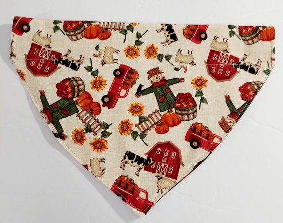 Over the Collar Bandana, Reversible, Dog Collar, Cat Collar, Pet Gift, Dog Bandana, Cat Bandana, Animal Bandana, Fall, Farm, Leaves