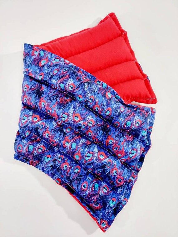 Rice-flax seed therapeutic heating/cooling neck wrap, body pad, rice bag, heat pad, cold pack, Doula, Peacock, Feathers