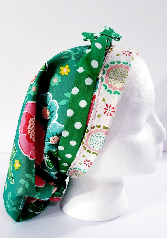 Surgery Cap, Surgical Hat, Women's Bouffant Cap, Scrub Cap, Face Mask, Reversible, Flowers