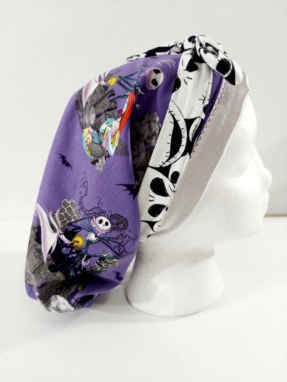 Satin Lined Scrub Cap, Women's Bouffant Cap, Chemo Hat, Surgical Cap, Surgery Cap, Face Mask, Nightmare before Christmas, Jack Skellington