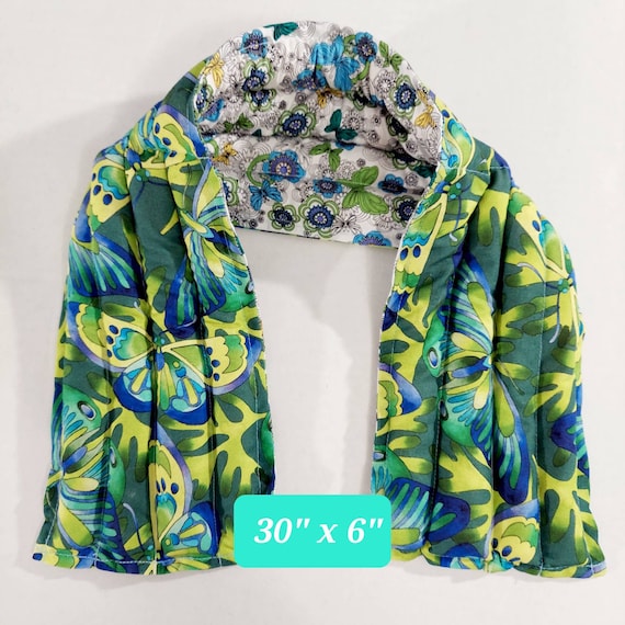 Rice-flax seed therapeutic heating/cooling neck wrap, heat pad, cold pack, spa, rice bag, flowers, butterflies