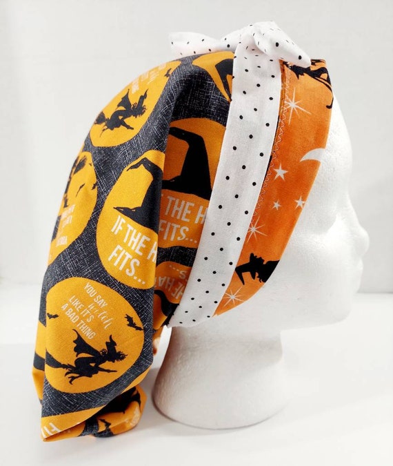Scrub Cap, Women's Bouffant Cap, Chemo Hat, Surgical Cap, Surgery Hat, Face Mask, Reversible, Halloween, Witches