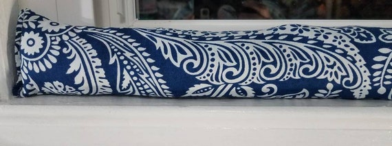 Draft stopper, door draft stopper, window draft stopper, cedar FILLED, insect repellant, floral, Paisley, Blue