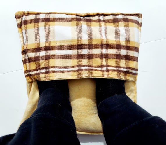 Rice-flax seed foot warmers, hand warmer, rice bag, heat pad, cold pack, Yellow, Plaid