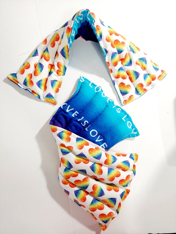 Rice-flax seed therapeutic heating-cooling neck wrap, heat pad, cold pack, Pride, Love