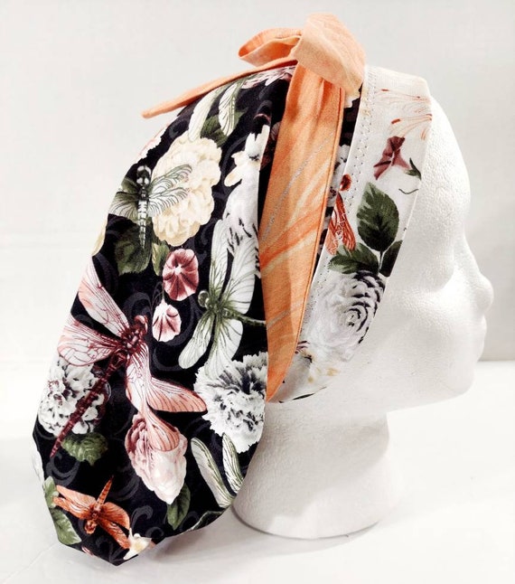 Scrub Cap, Women's Bouffant Cap, Chemo Hat, Surgical Cap, Surgery Hat, Surgical Hat, Dragonflies, Flowers