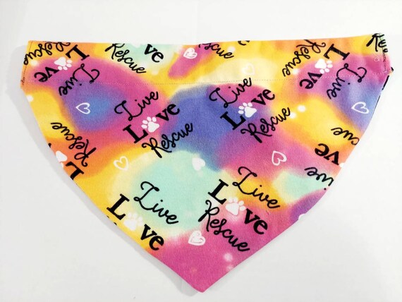 Over the Collar Bandana, Reversible, Dog Collar, Cat Collar, Pet Gift, Dog Bandana, Cat Bandana, Live, Love, Rescue