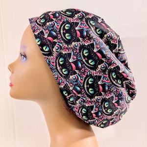 Cat, Euro Cap, Scrub Cap, Surgery Hat, Surgical Hat, Chemo Hat