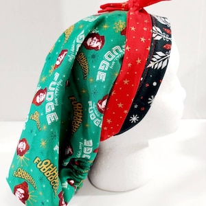 Scrub Cap, Women&#39;s Bouffant Cap, Chemo Hat, Surgical Cap, Surgery Hat, Reversible, Christmas, Fudge