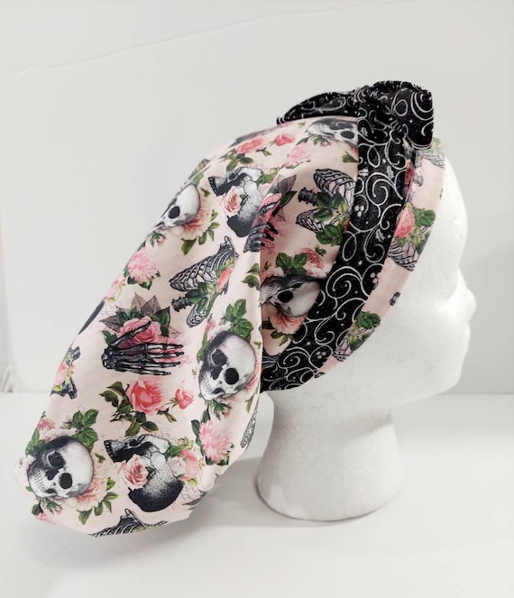 Scrub Cap, Surgery Hat, Women's Bouffant Cap, Reversible, Surgical Hat, Surgery Cap, Bones, Skulls, Anatomy, Roses