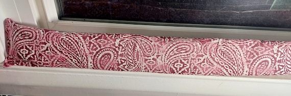 Draft stopper, window draft stopper, door draft stopper, insect repellant, *FILLED* cedar, floral, Paisley, Red