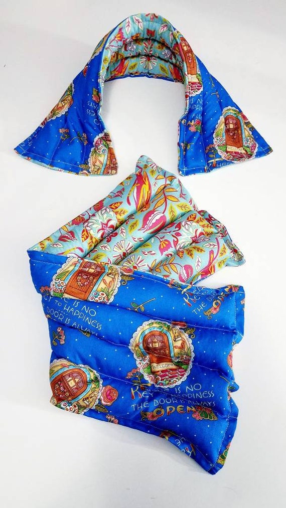 Rice-flax seed therapeutic heating-cooling pad, neck wrap, heat pad, cold pack, rice bag, doors, flowers, keys