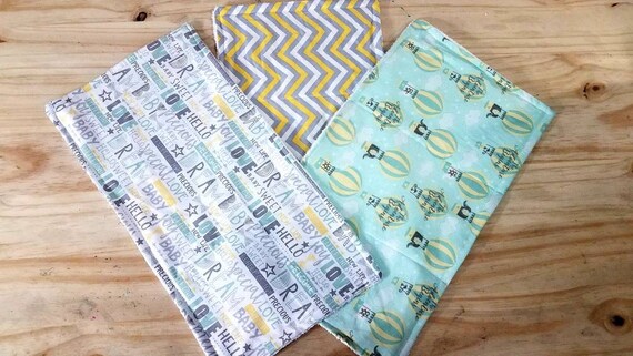 Burp rags, burp cloths, baby, baby shower, 3 piece set,  hot air balloons, elephants