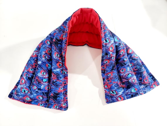 Rice-flax seed therapeutic heating-cooling neck wrap, heat pad, cold pack, heat pad, rice bag, Peacock, feathers