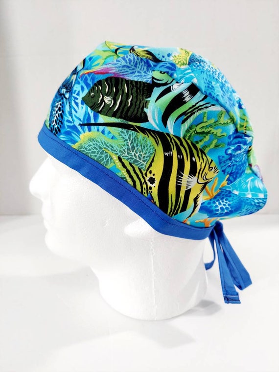Skull cap, Doo Rag, Welding Cap, Surgical Hat, Scrub Cap, Face Mask, Tropical, Fish