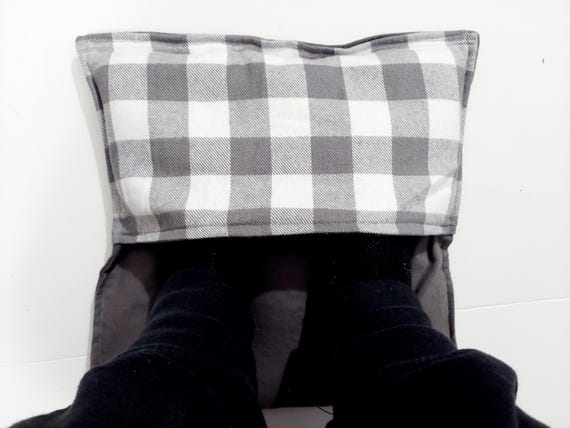 Rice-flax seed therapeutic heating/cooling pad, hand warmer, foot warmer, rice bag, heat pad, cold pack, Plaid, gray