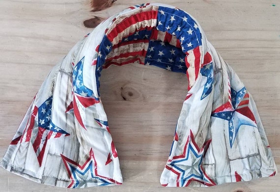 Rice-flax seed therapeutic heating/cooling neck wrap, body pad, heat pad, cold pack, rice bag, USA, America, stars, patriotic