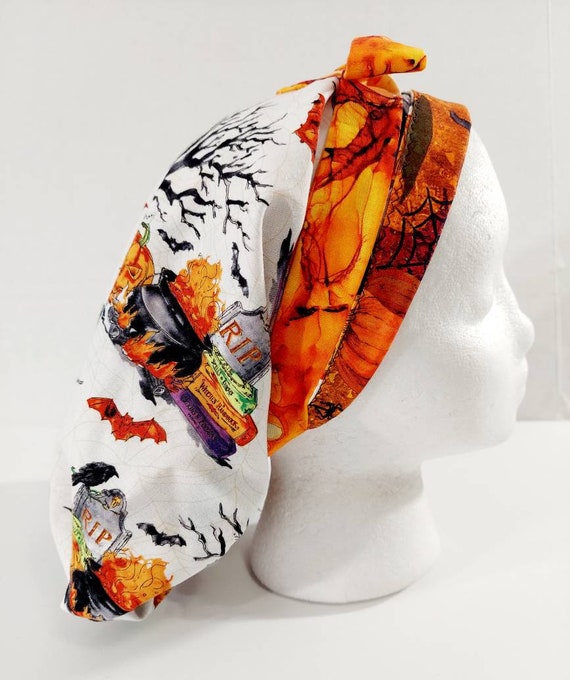 Scrub Cap, Women's Bouffant Cap, Chemo Hat, Surgical Cap, Surgery Hat, Surgical Hat, Face Mask, Halloween, Witches, Pumpkins