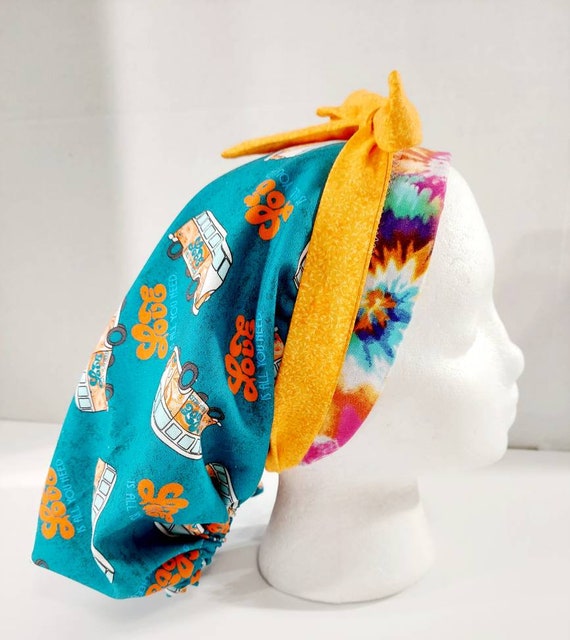Scrub Cap, Women's Bouffant Cap, Chemo Hat, Surgical Cap, Surgery Hat, The Beatles, Hippie, Tye Dye, All You Need is Love, VW Bus