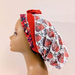 Anatomical Heart, Scrub Cap, Women&#39;s Bouffant Cap, Chemo Hat, Surgical Cap, Surgery Hat, Reversible