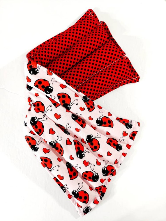 Rice-flax seed therapeutic heating-cooling pad, neck wrap, rice bag, heat pad, cold pack, ladybugs