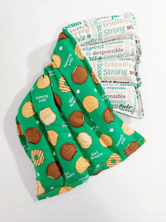 Rice-flax seed therapeutic heating/cooling neck wrap, body pad, heat pad, cold pack, rice bag, Girl Scouts, cookies
