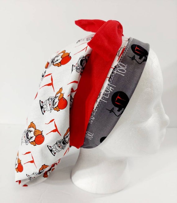 Scrub Cap, Women's Bouffant Cap, Chemo Hat, Surgical Cap, Surgery Hat, Reversible, Face Mask, IT, Pennywise
