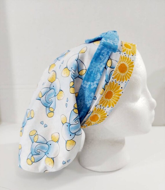 Scrub Cap, Women's Bouffant Cap, Chemo Hat, Surgical Cap, Surgery Hat, Head Covering, Elephants, Sunflowers