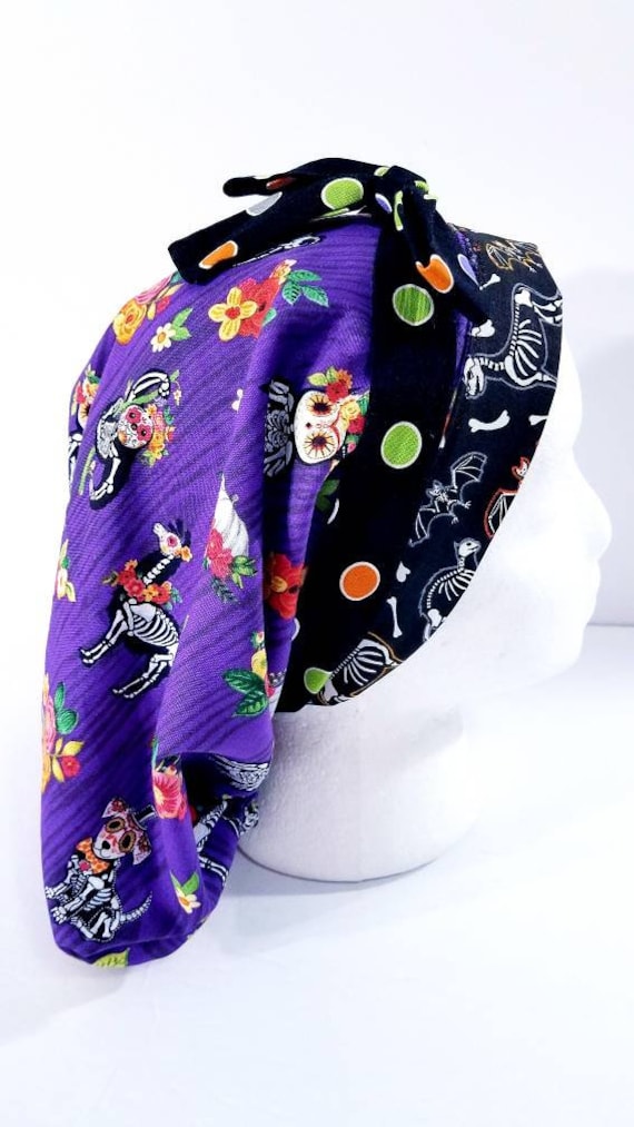Surgery Cap, Scrub Cap, Surgical Hat, Women's Bouffant Cap, Chemo Hat, Head Covering, Face Mask, Sugar Skull, Animals, Sloth, Owl