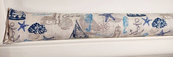 Draft Stopper, Breeze Stopper, Insect Repellent, Window Draft Stopper, Door Draft Stopper, Cedar *FILLED*, Beach, Lighthouse, Shells, Ocean