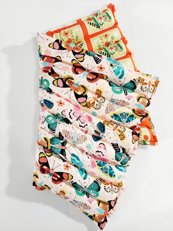 Rice-flax seed therapeutic heating-cooling pad/weighted blanket, rice bag, heat pad, cold pack, Flowers, butterflies, moth