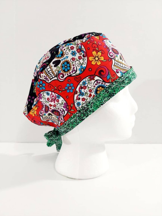 Skull Cap, Scrub Cap, Surgery Hat, Doo Rag, Surgical Cap, Head Covering, Face Mask, Sugar Skulls