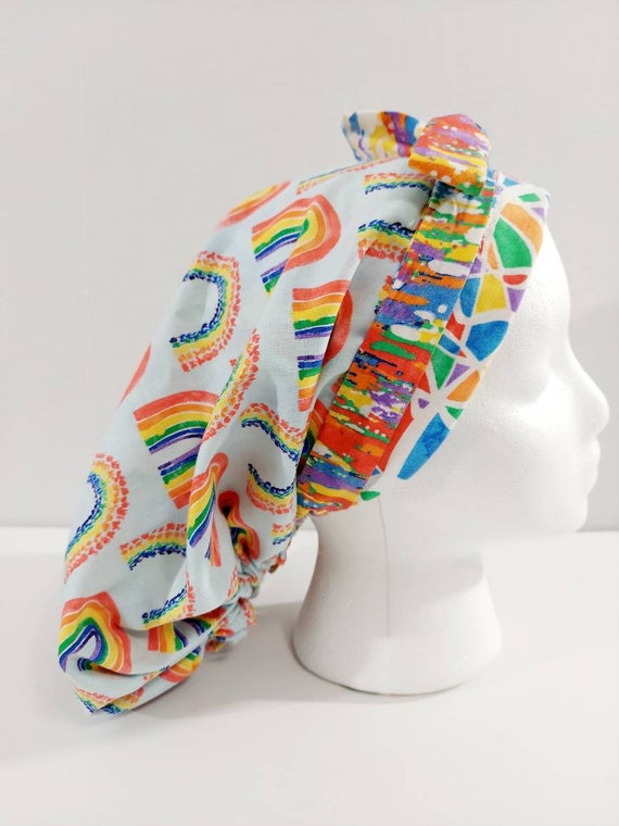 Scrub Cap, Women's Bouffant Cap, Reversible, Chemo Hat, Surgical Cap, Surgery Hat, Rainbows
