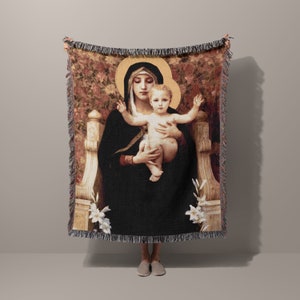 Madonna Virgin Mary Woven Jacquard Style Religious Tapestry
