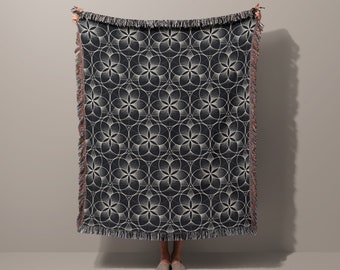 Sacred Geometry Flower of Life Jacquard Woven Throw Blanket Tapestry