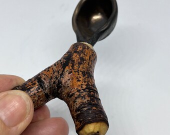 Ceramic spoon - bronze glazed with driftwood handle