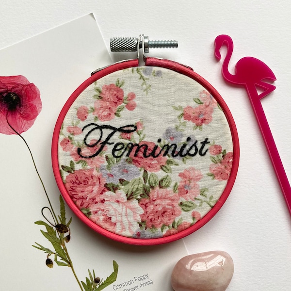 Feminist handmade embroidery hoop art
