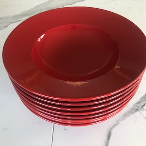 Waechtersbach Germany (Set of 6) ~ Fun Factory ~ 12&quot; Oversized Large Deep Soup/Pasta Plates (Red)