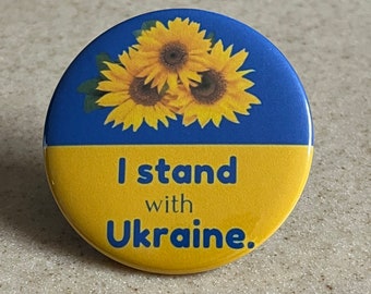 Io sto con l'Ucraina Spilla anti-guerra o magnete da 2 1/4 pollici